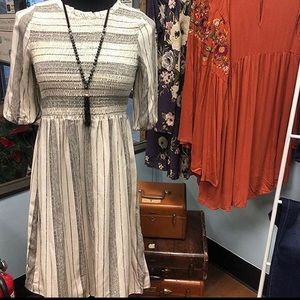 white & black striped midi dress